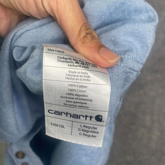 Carhartt Men Large Blue Chambray Short Sleeve Shirt S200 CBL Work Chore - Picture 7 of 8